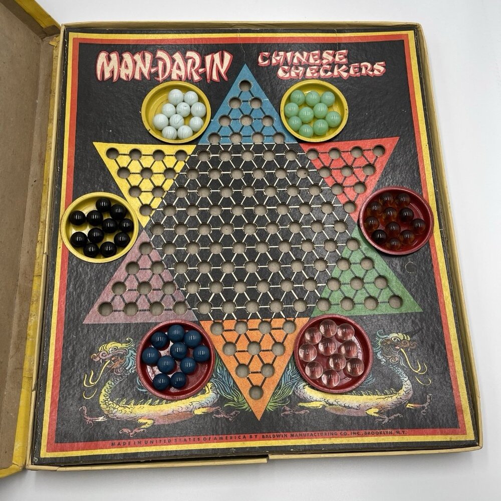 Vintage Baldwin Mfg Man-Dar-In Chinese Checkers Marble Board Game 1940's USA VTG - Picture 6 of 16